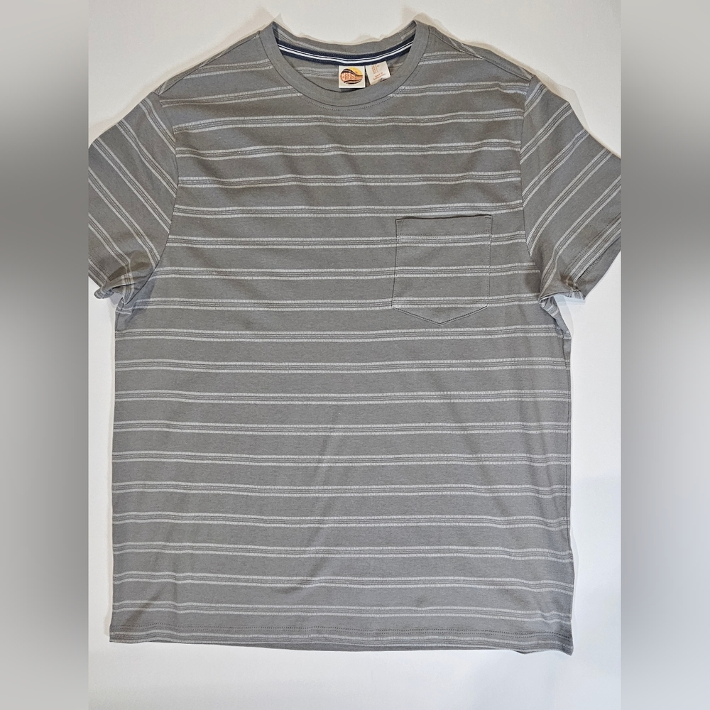 C&C California‎ T-shirt Mens XL Grey White Stripe Coastal Loungwear Pocket Tee